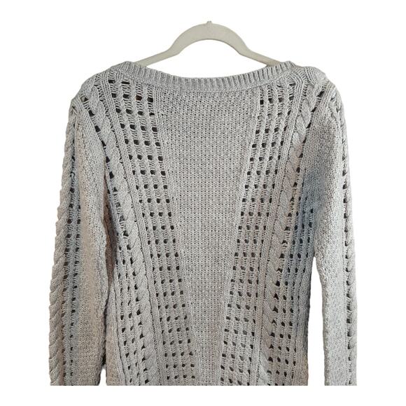 Stradivarius Scoop Neck Longline Cableknit Sweater in Gray Neutral Women's M - Picture 4 of 5
